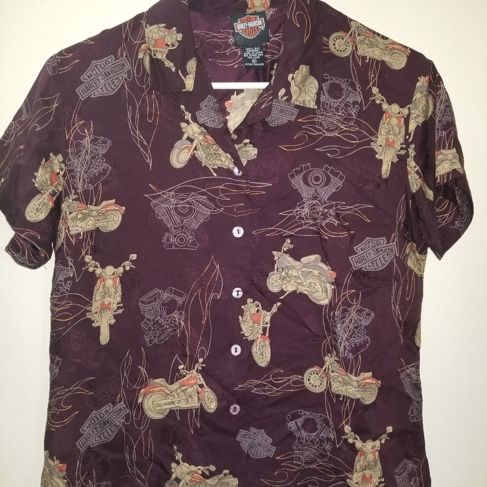 Harley Davidson Silk Short  Sleeve Blouse Size S